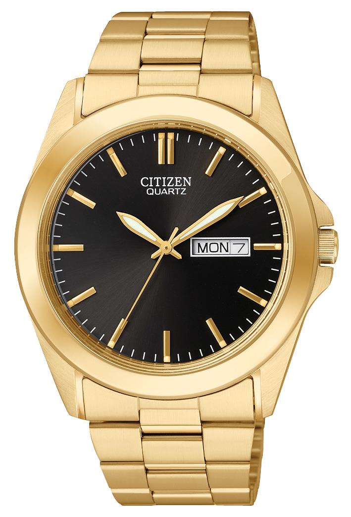 Men's Quartz Watch, Gold-tone SS with Black Dial