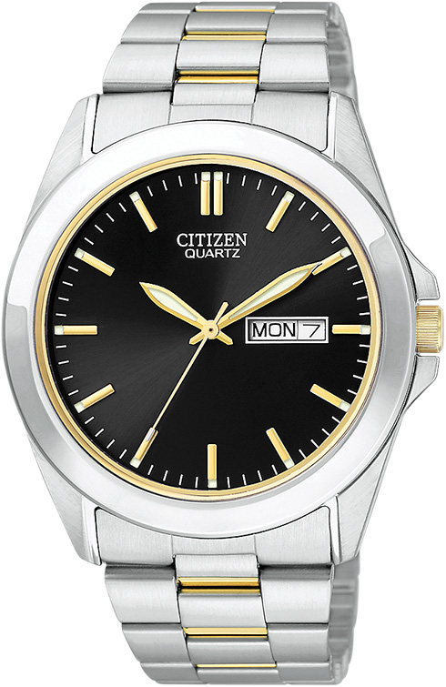 Men's Quartz Watch, Two-tone Stainless Steel with Black Dial