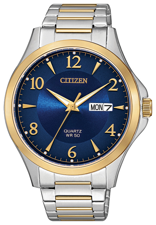 Men's Quartz Watch, Two-tone with Blue Dial