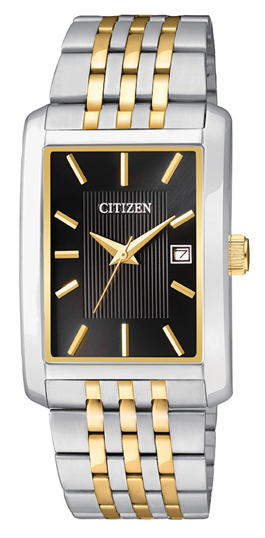 Men's Quartz Two-Tone Stainless Steel Watch with Black Dial and Date