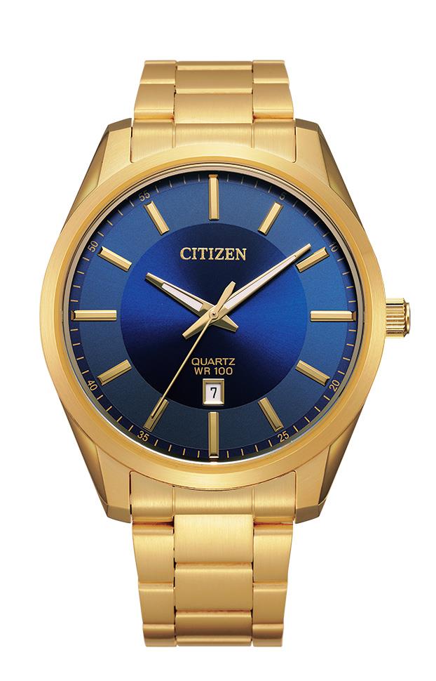 Men's Quartz Gold-Tone Stainless Steel Watch, Blue Dial