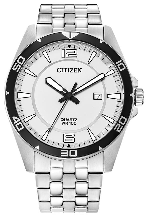 Men's Quartz Silvertone Stainless Steel watch with white dial