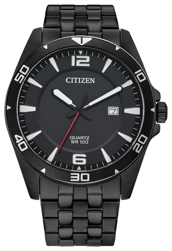 Men's Quartz Black Stainless Steel Watch, Black Dial