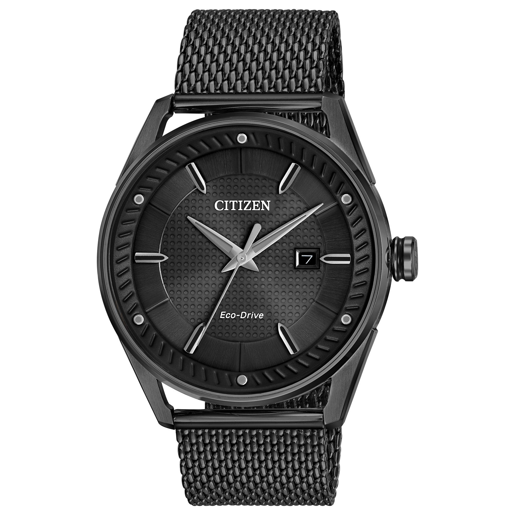 Men's Sport Casual Eco-Drive Stainless Steel Bracelet watch, Black dial