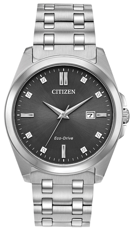Mens Peyten Eco-Drive Silver-Tone SS Watch w/ Diamond Markers Gray Dial