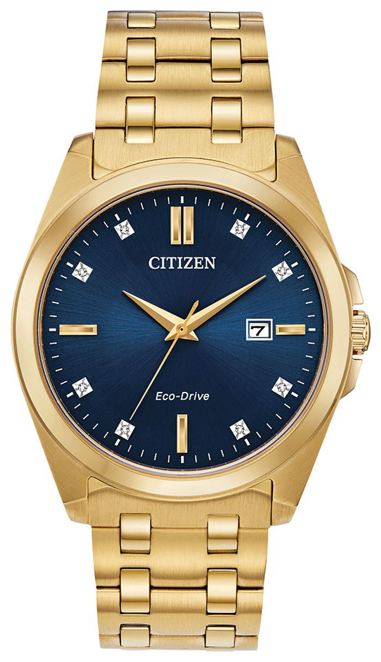 Men's Peyten Eco-Drive Gold-Tone Stainless Steel Watch, Blue Dial
