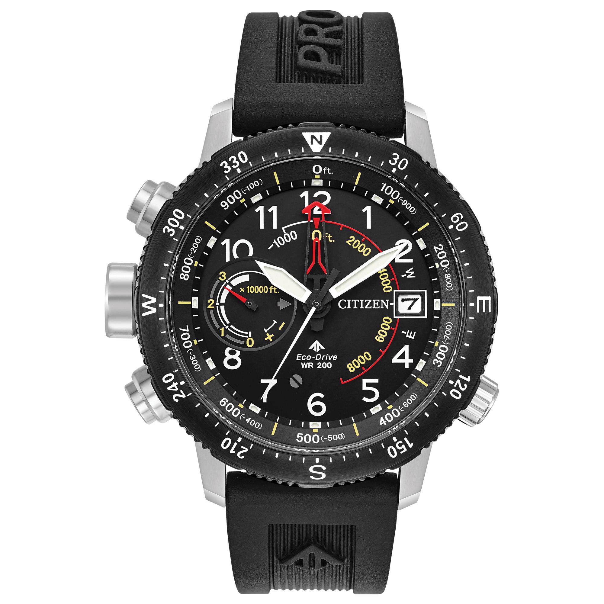 Men's Promaster Altichron Eco-Drive Polyurethane Strap watch, Black dial