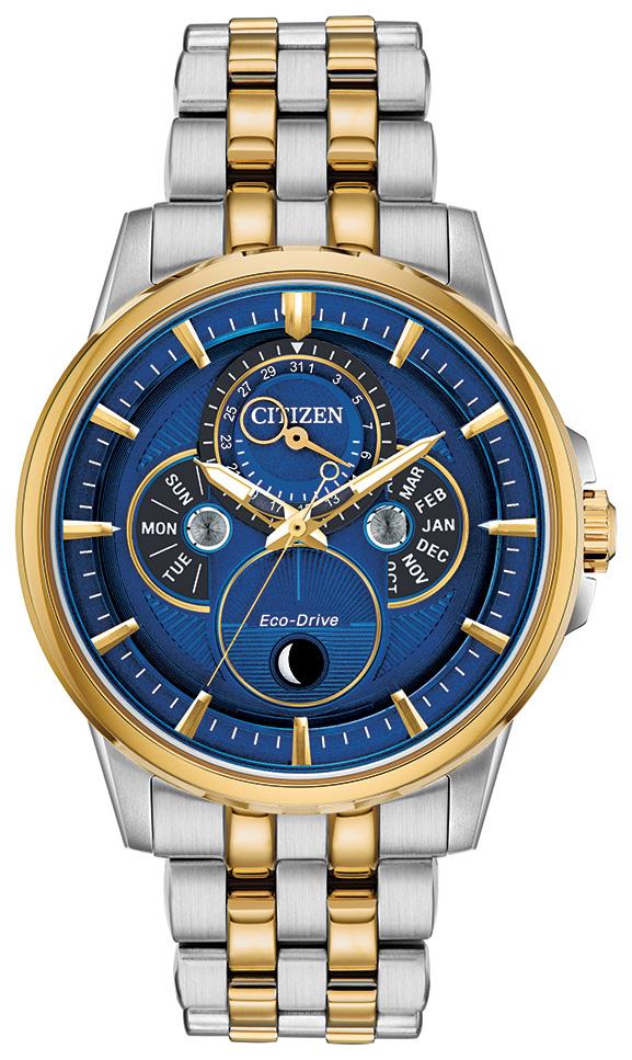 Men's Calendrier Eco-Drive Stainless Steel Bracelet watch, Blue dial