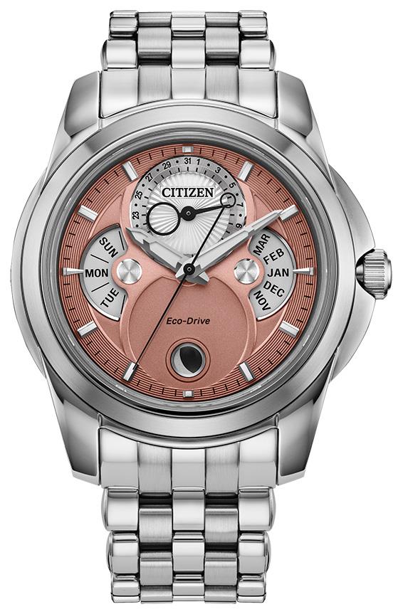 Men's Calendrier Eco-Drive Stainless Steel Bracelet watch, Salmon dial