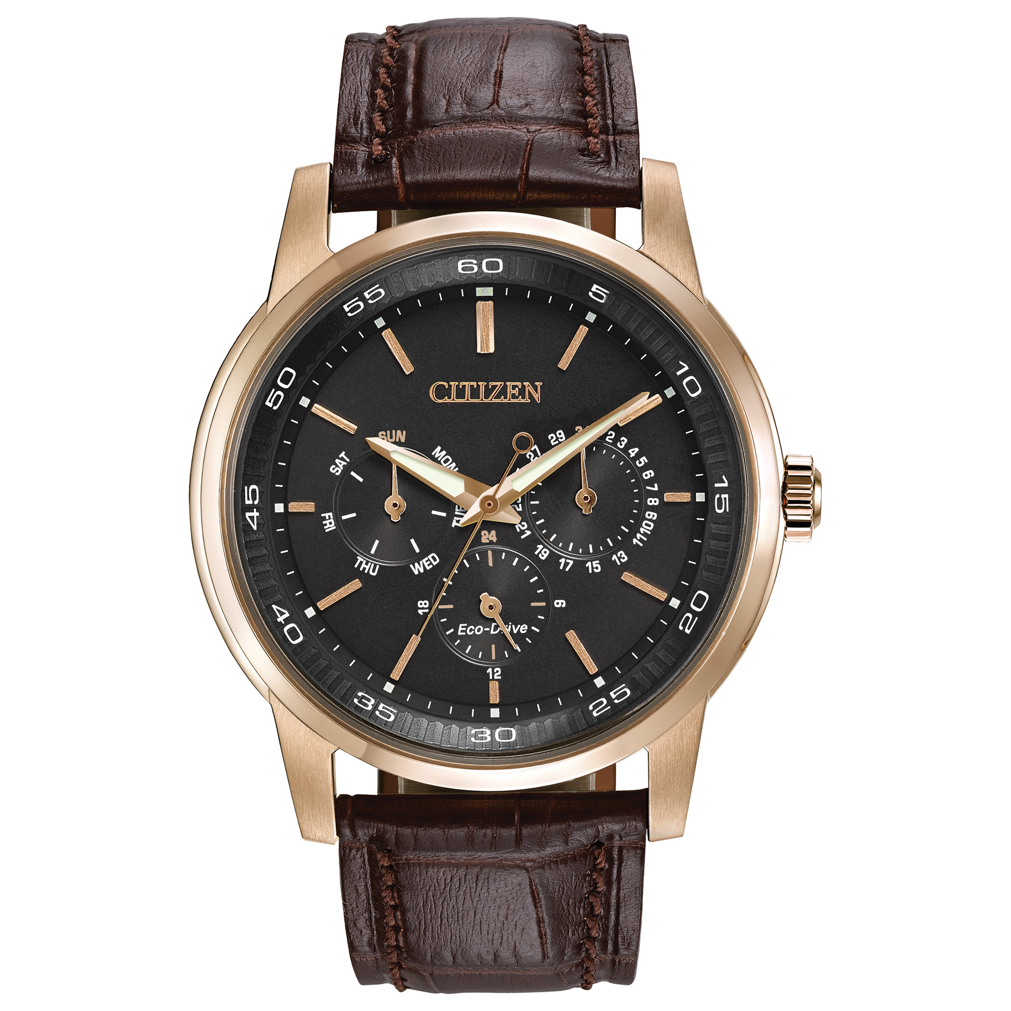 Mens Corso Eco-Drive Brown Leather Strap Watch Black Dial