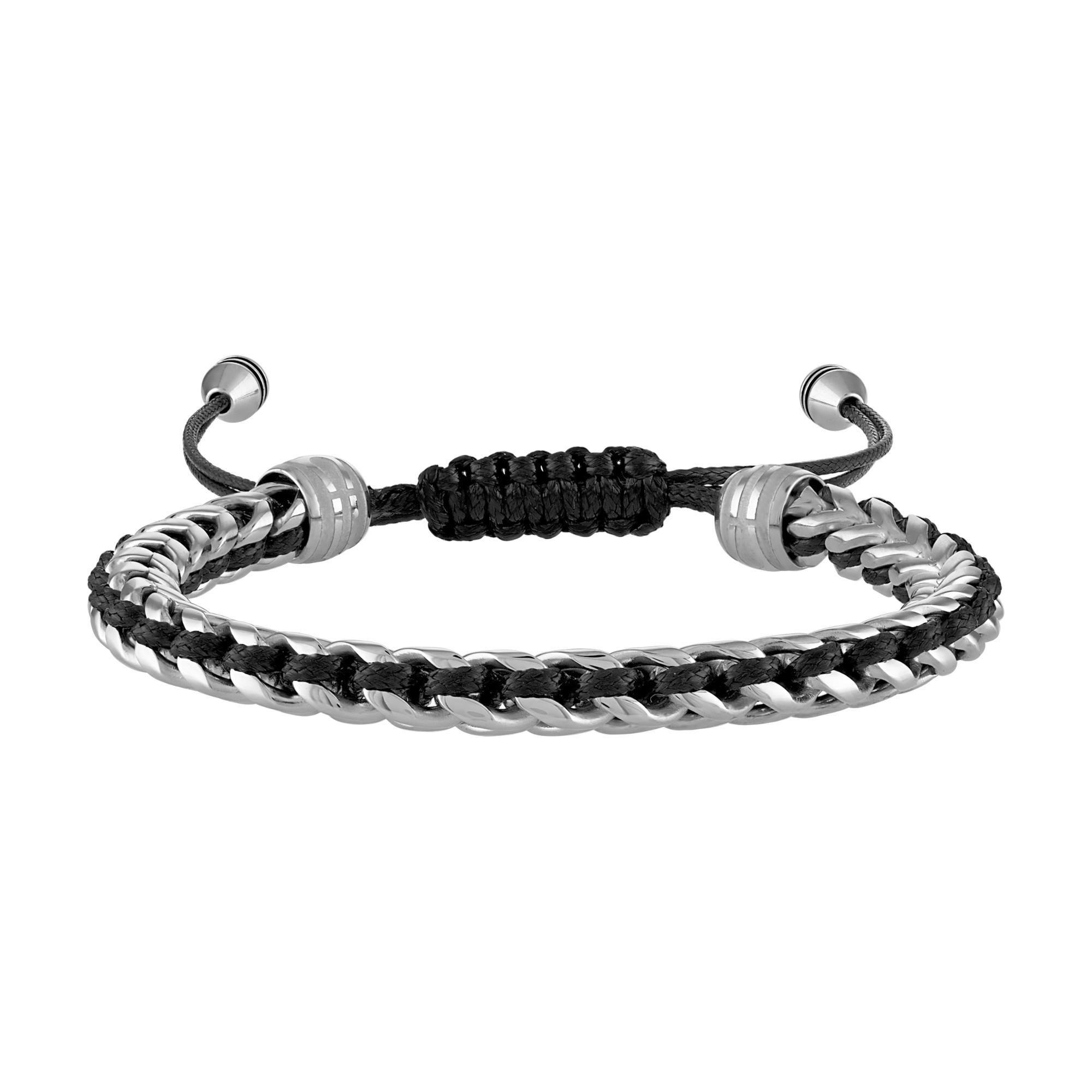 Classic Silver-Tone Links/Black Cord Bolo Bracelet