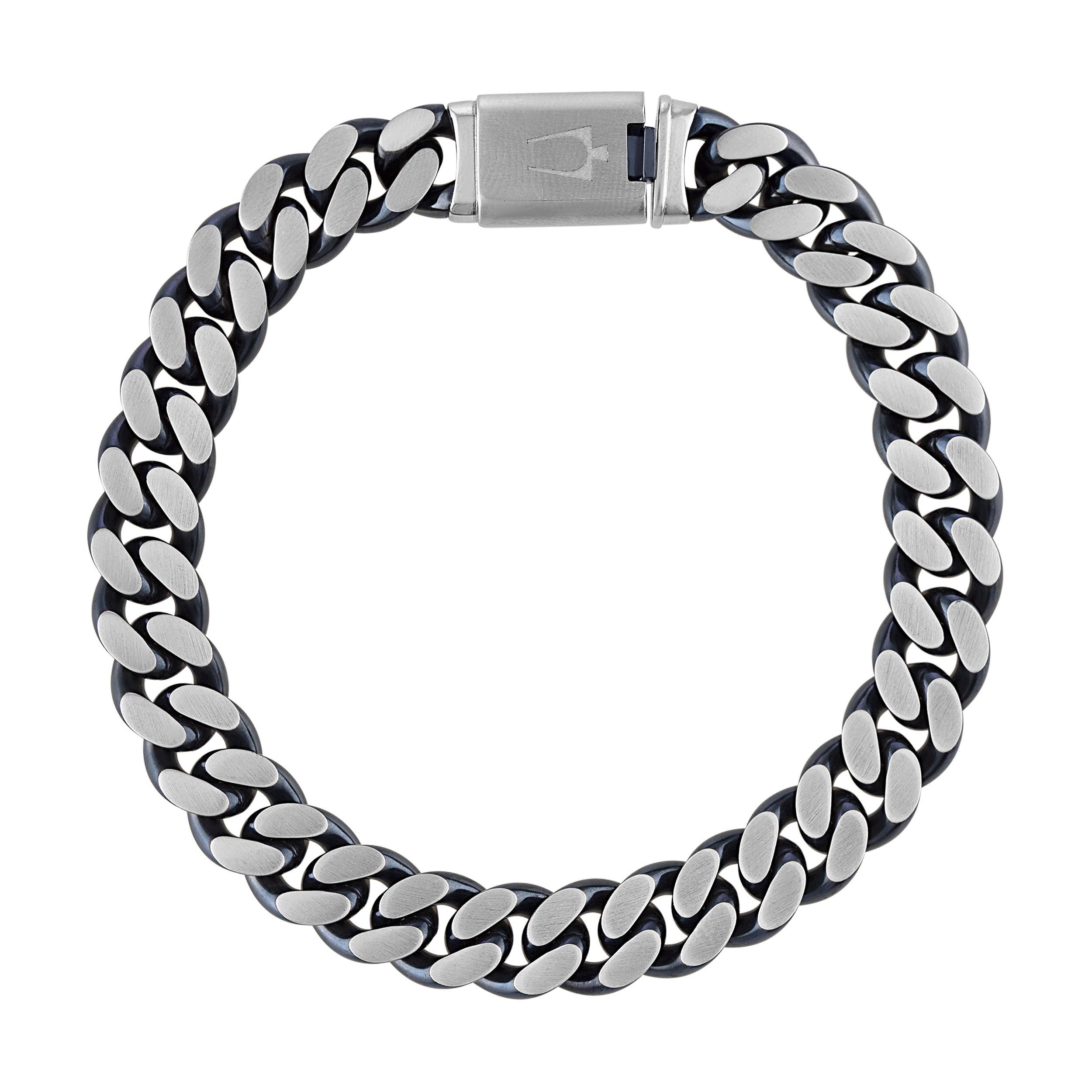 Classic 10mm Curb Stainless Steel/Blue Bracelet, 8.5"