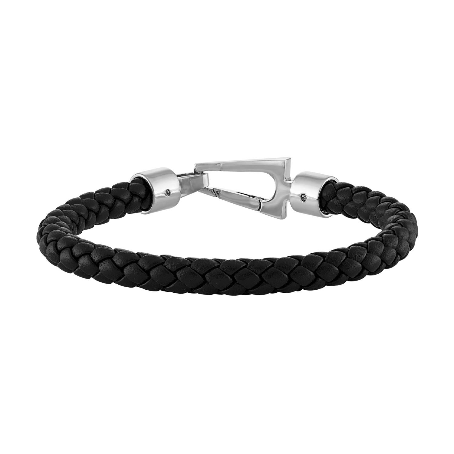Marine Star, Nautical Braided Leather Bracelet, 8.5-9"