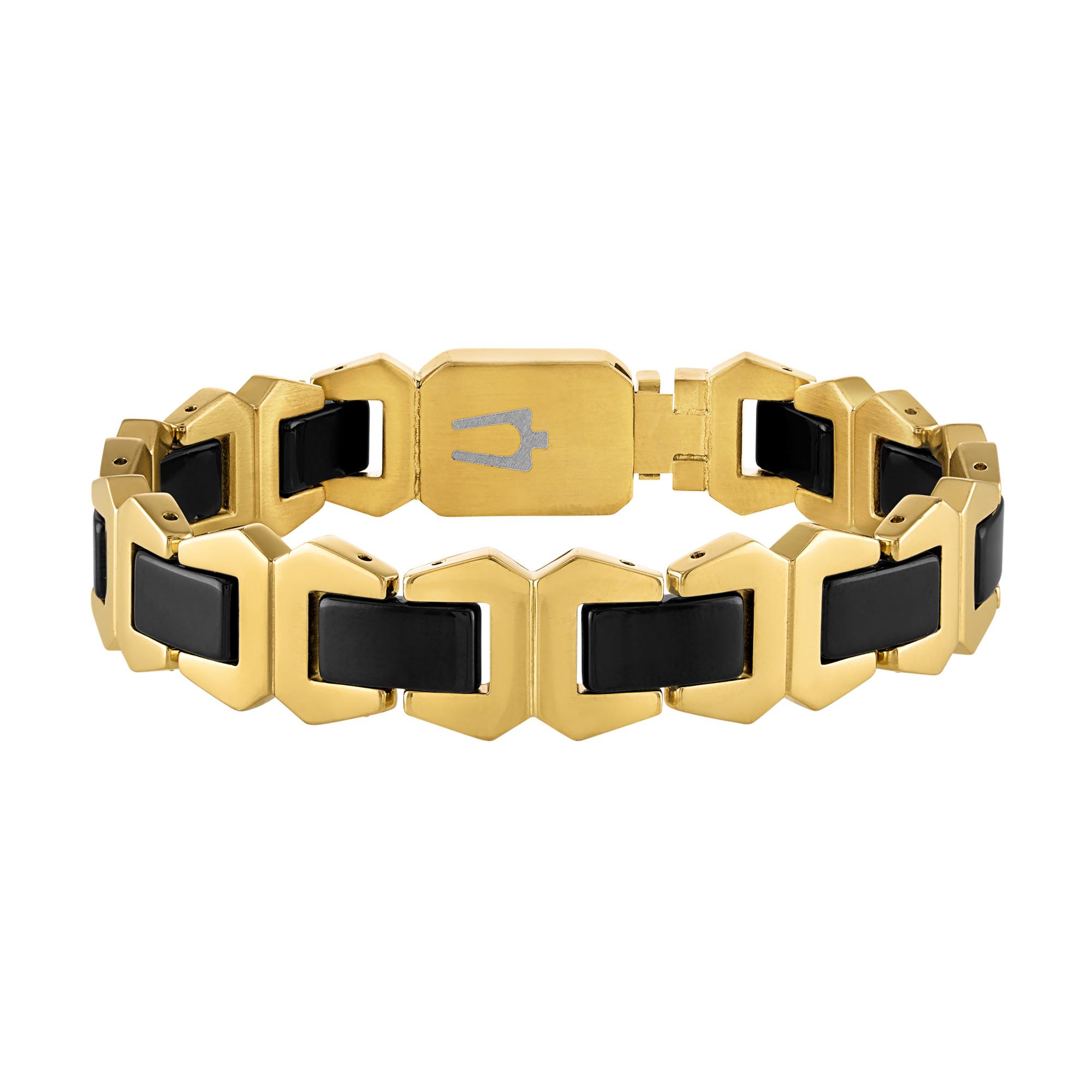 Icon, Gold-Tone Steel and Black Ceramic Bracelet, 8.5"
