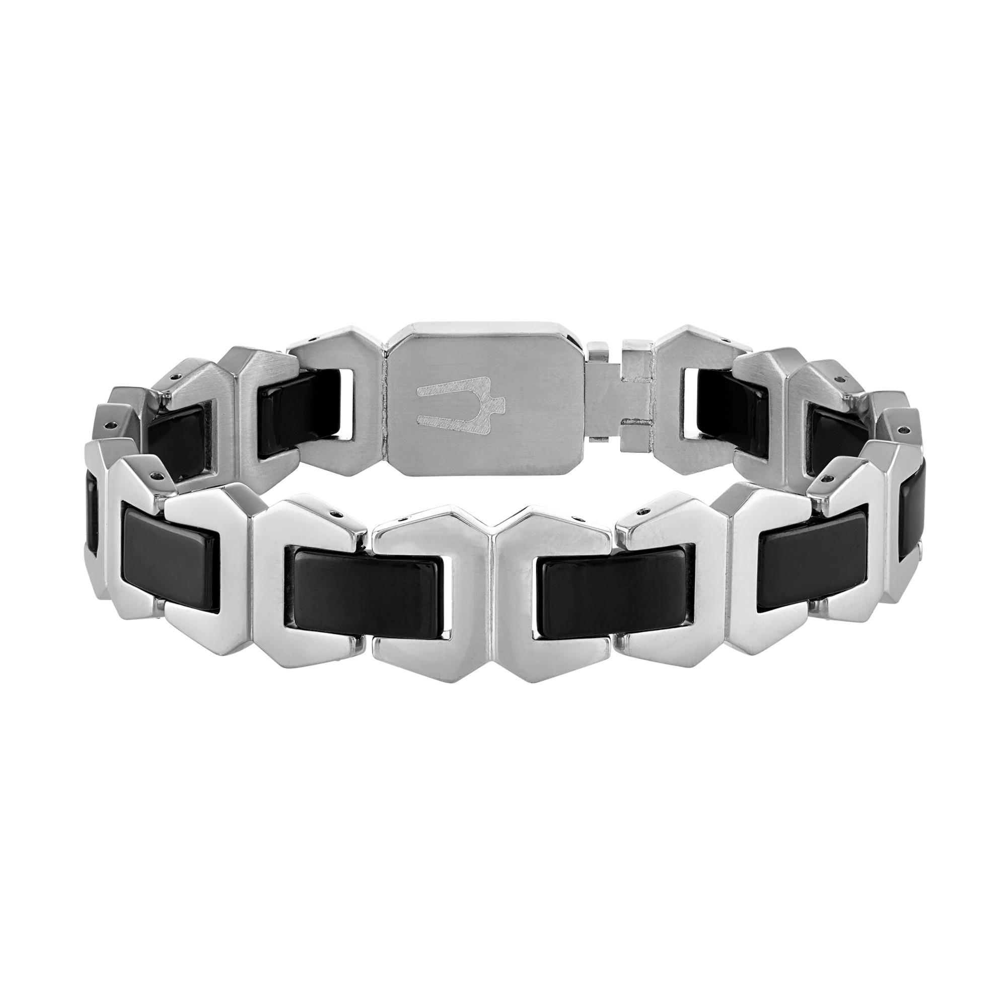 Icon Silver-Tone Steel and Black Ceramic Bracelet, 8.5"
