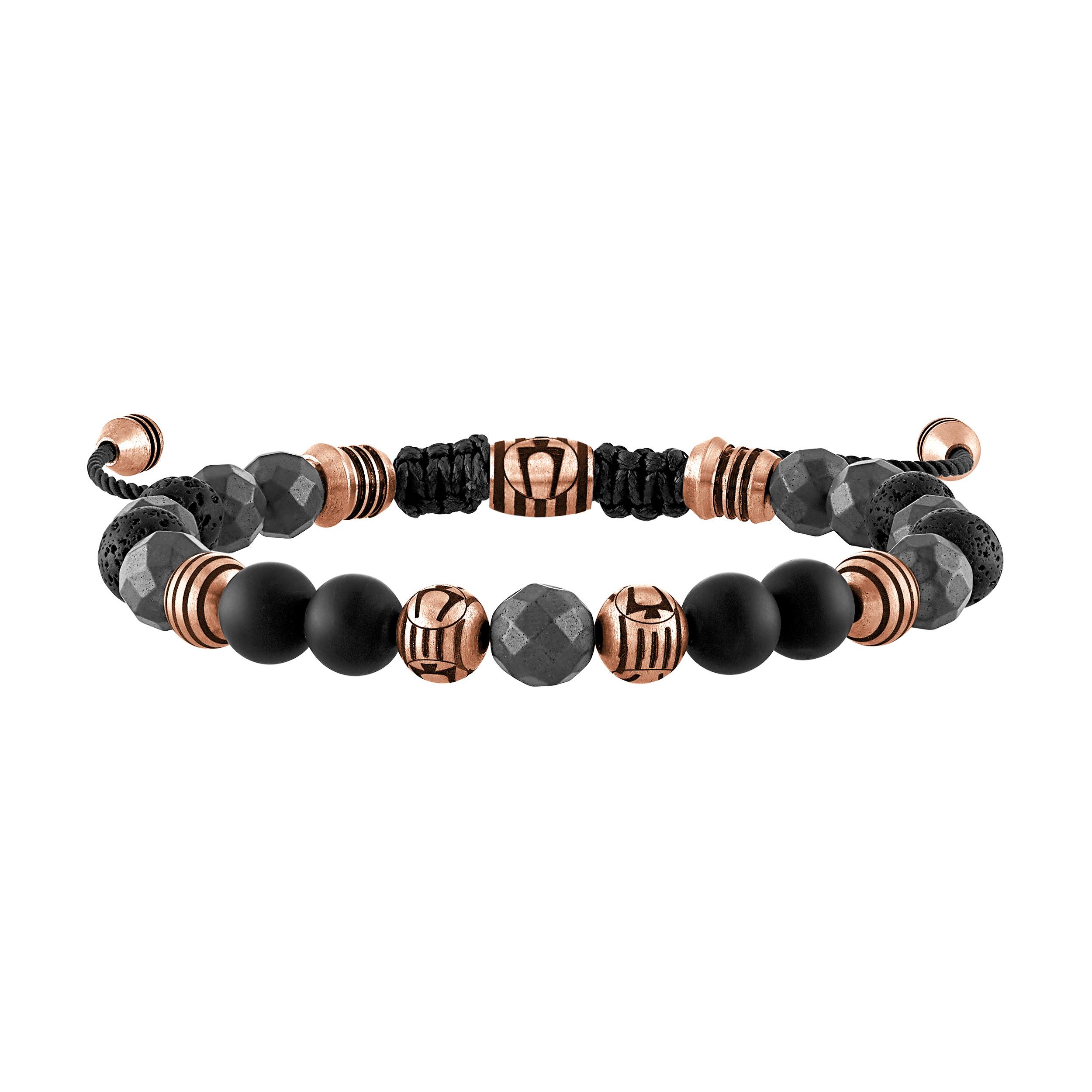 Latin GRAMMY(r) Black Onyx/Hematite Spheres/Black Lava and Rose-Gold Beaded Bolo Bracelet