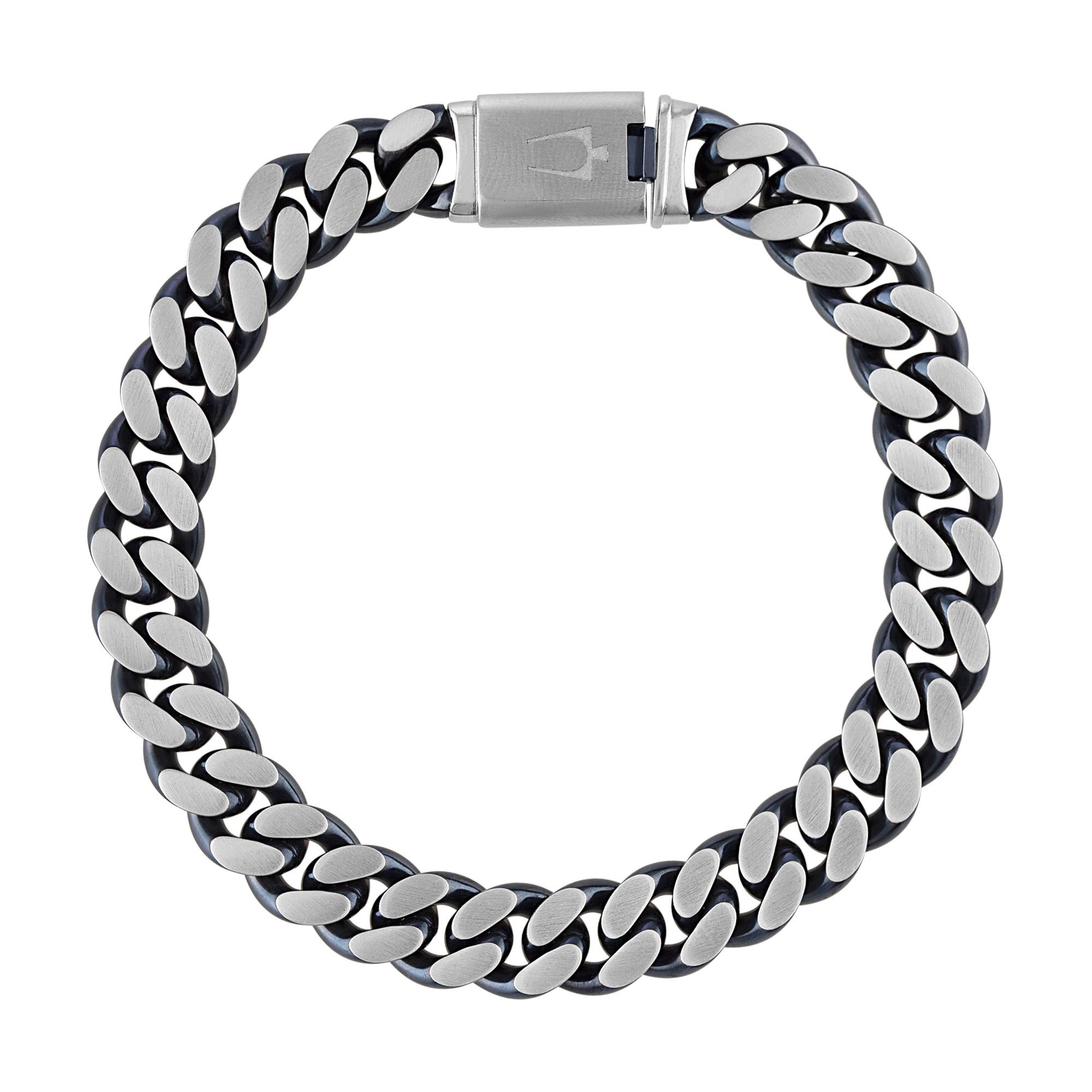 Classic Curb Chain 10mm, Stainless Steel/Blue Bracelet, 8"