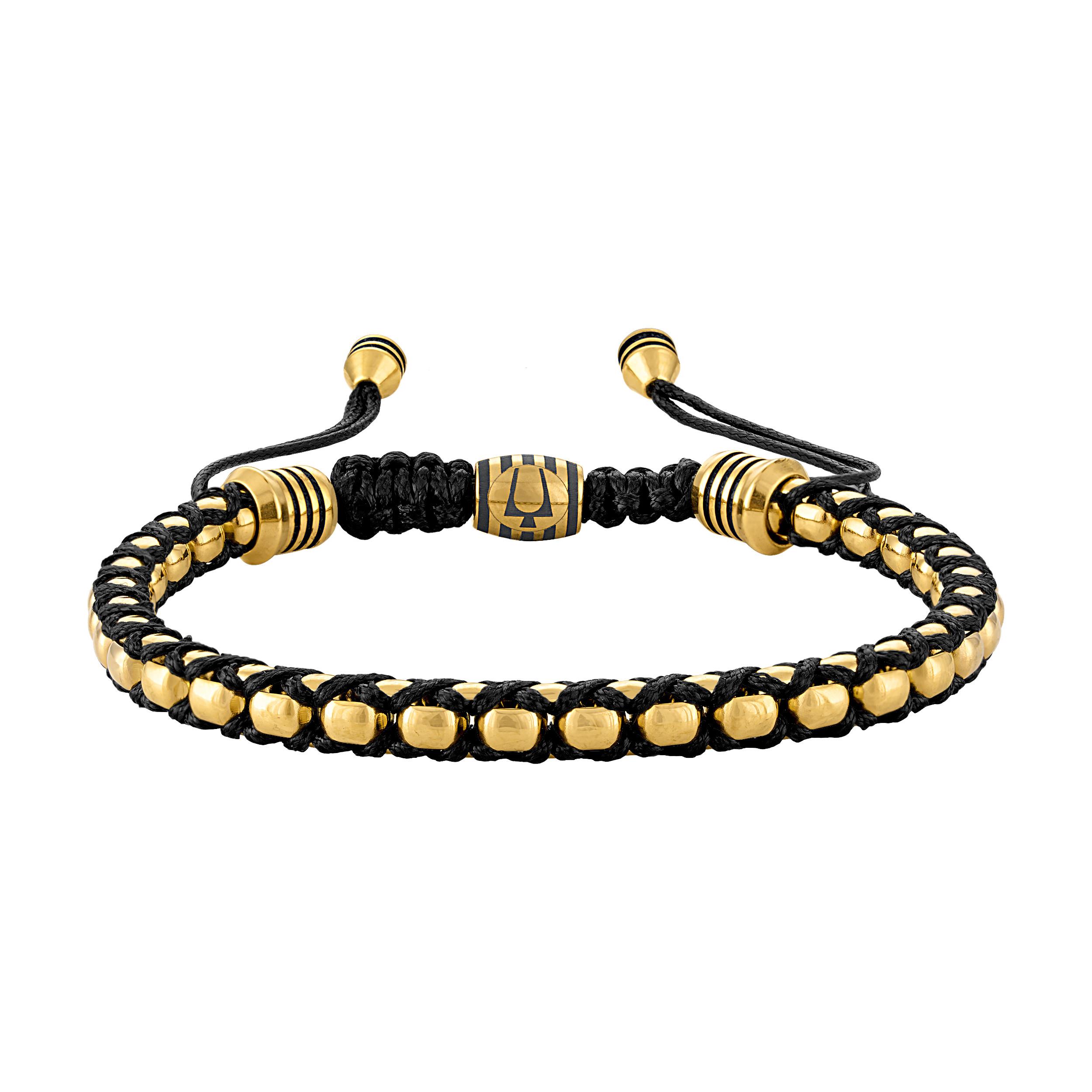 Icon Gold-Tone Box Chain Links/Black Cord Bolo Bracelet, adjustable