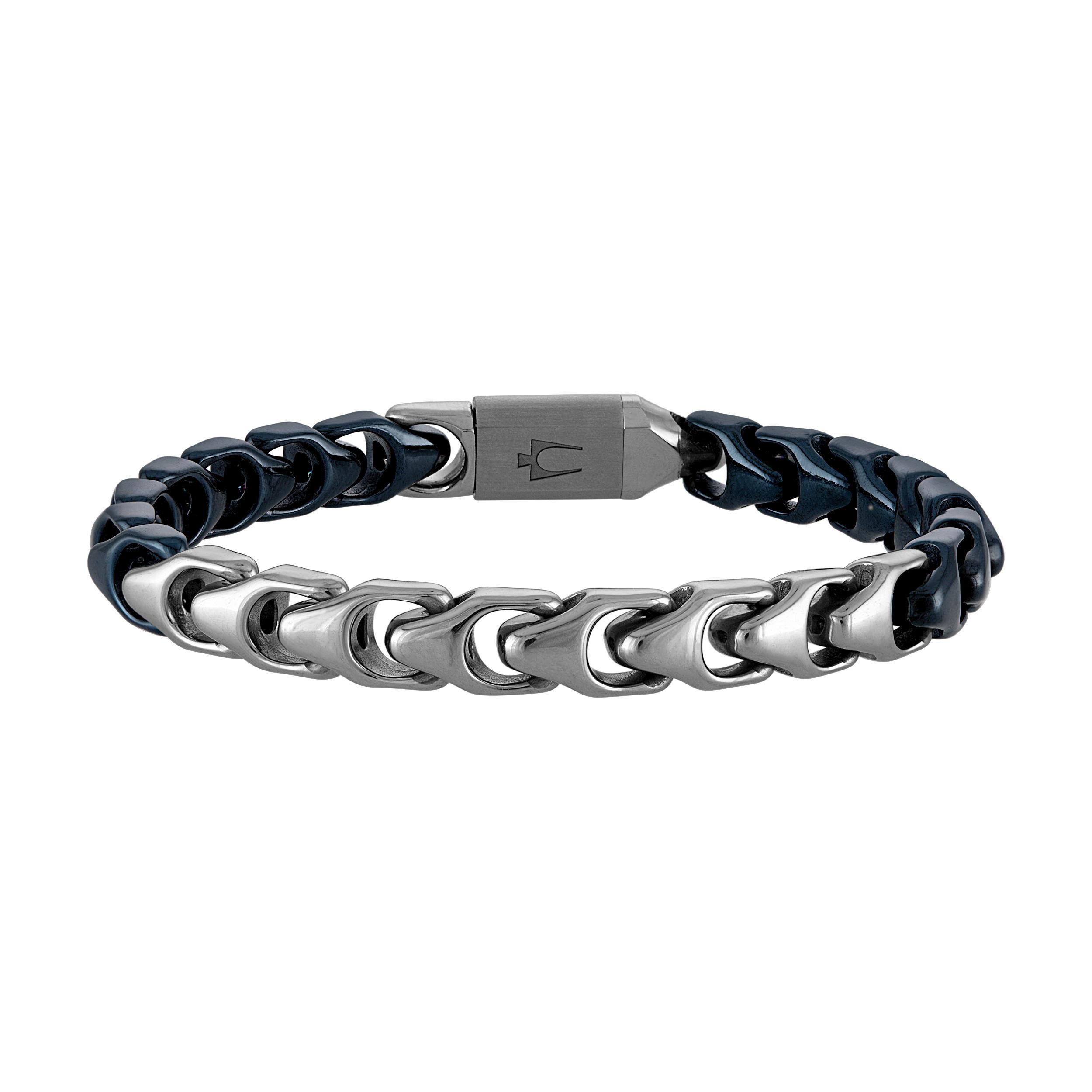 Bulova Link 8MM Stainless Steel & Navy IP bracelet