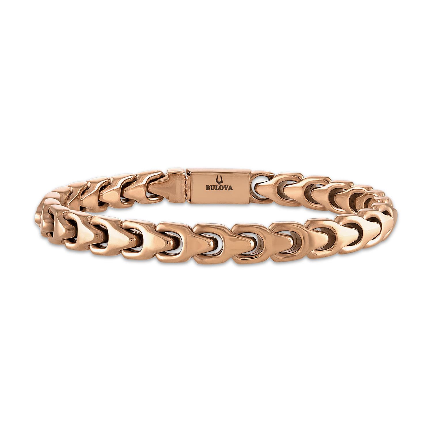 Bulova Link 8mm Rose-Tone Satin Finish Stainless Steel Bracelet 8"