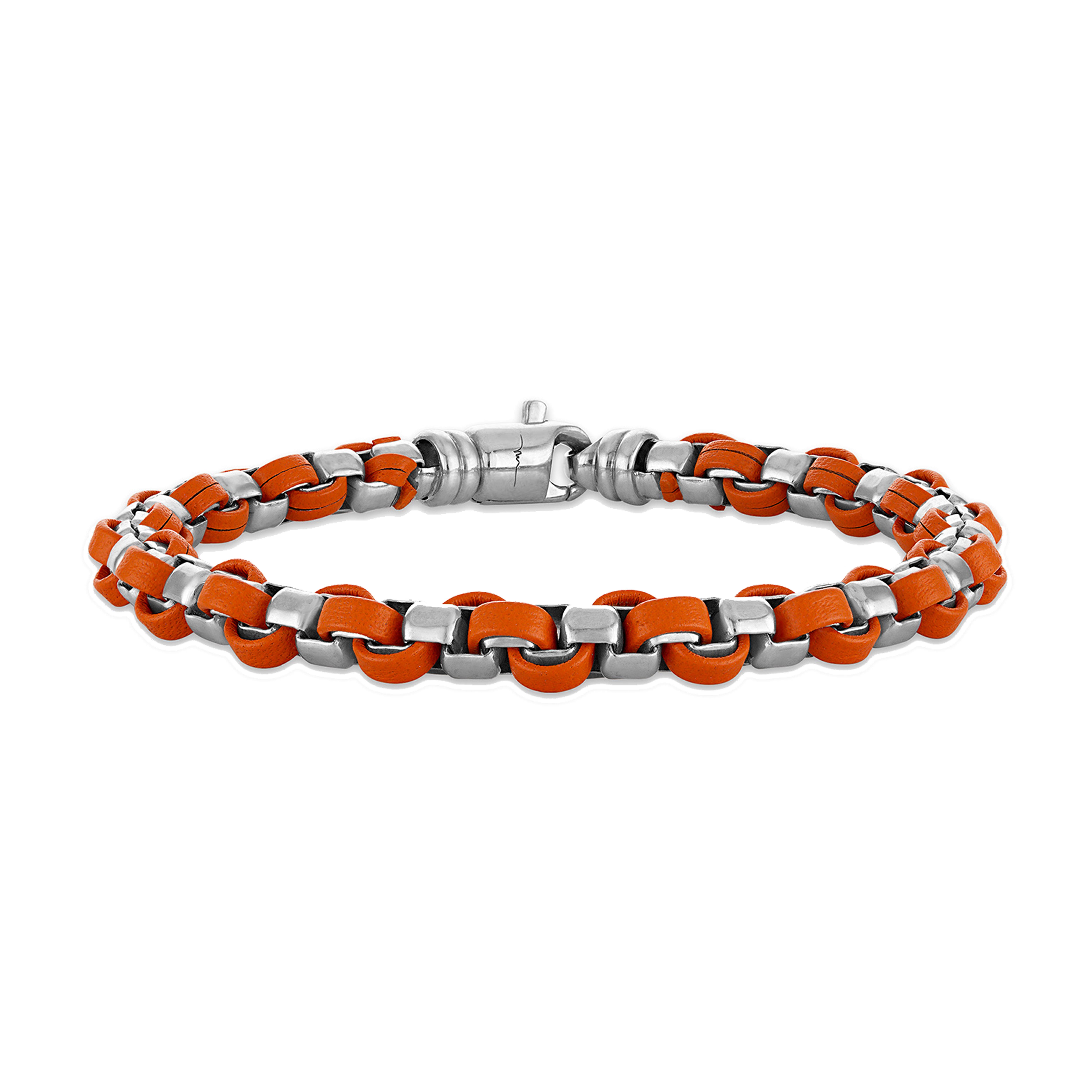 Mark Anthony Classic Sterling Silver & Orange Leather Bracelet 8.5"
