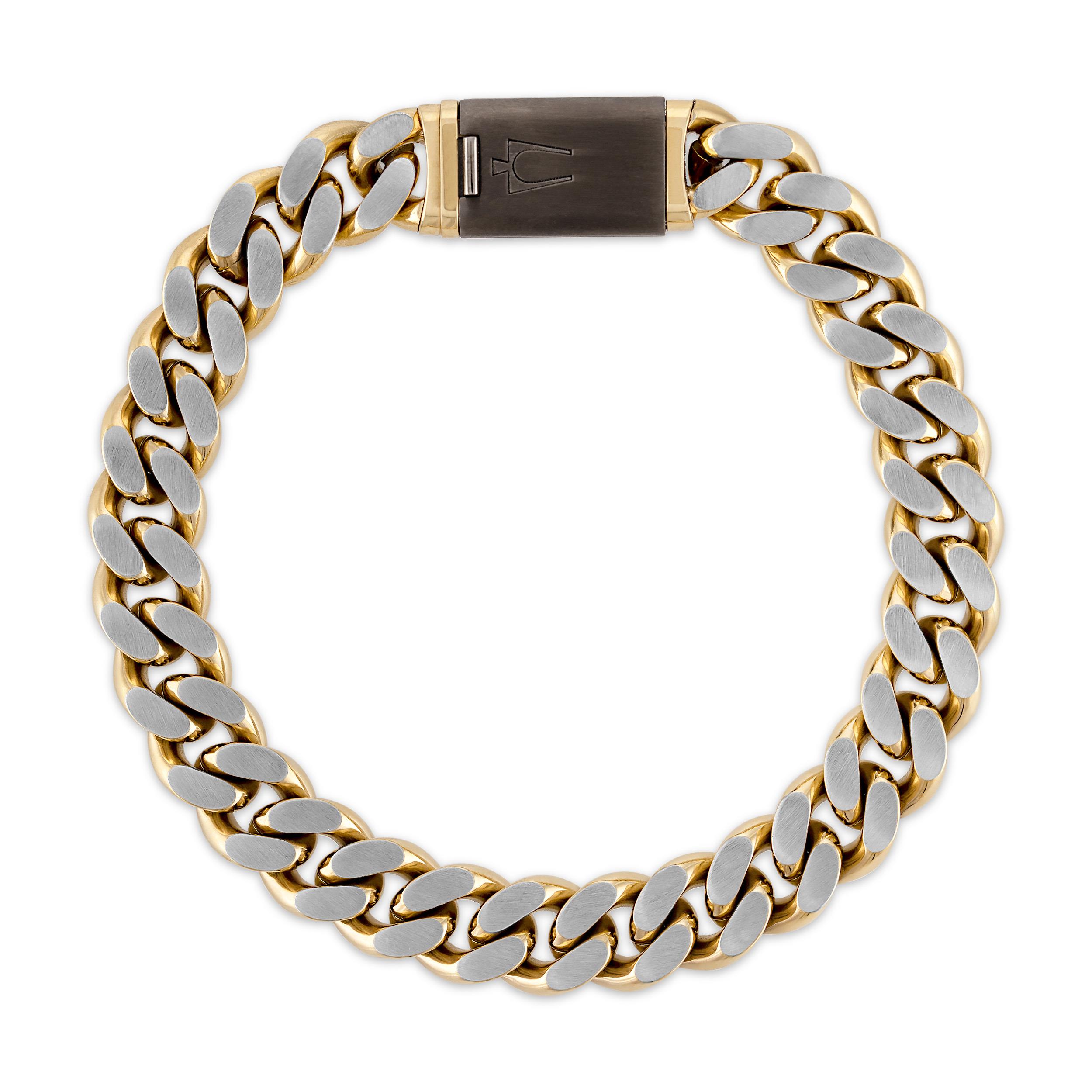 Classic Polished Gold-tone/Brushed Steel Two-Tone 10mm Bracelet, 8.5"