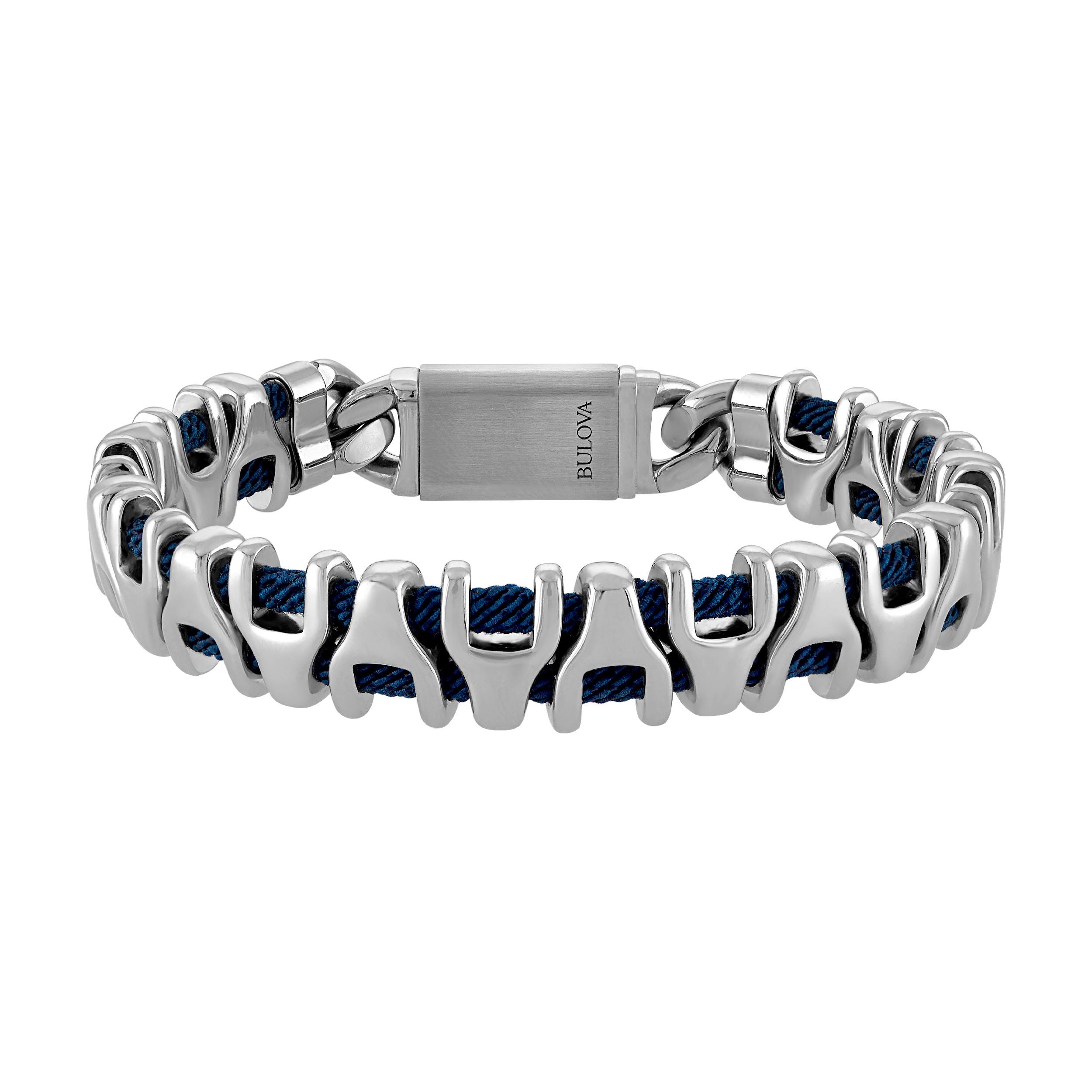 Bulova Link Stainless Steel and Navy Cord bracelet