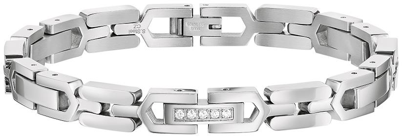Icon Bracelet Stainless Steel White Topaz Link Bracelet, 8.5"