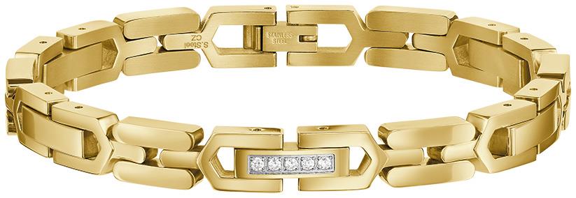 Icon Bracelet Yellow IP Stainless Steel White Topaz Link Bracelet, 8.5"