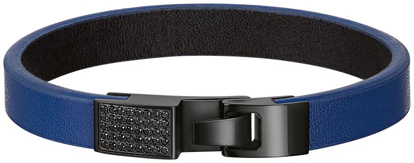 Marine Star Bracelet Blue Leather & Stainless Steel Bracelet with Black Spinel, 8.5"