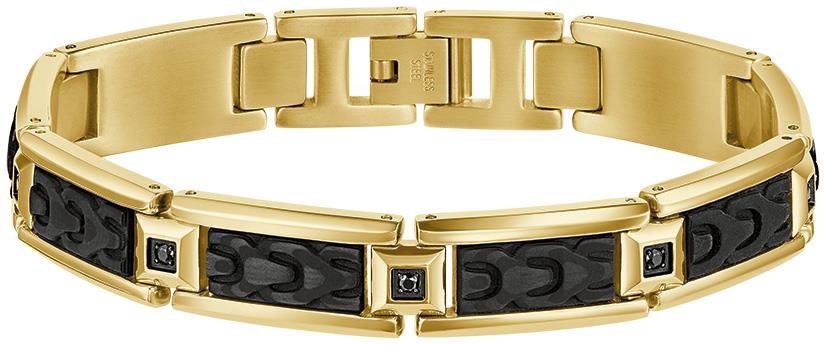 Bulova Link (tm)  Bracelet Yellow IP Stainless Steel Black Spinel & Carbon Fiber Bracelet, 8.5"
