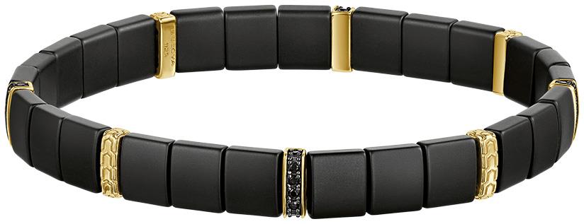 Icon 14KT Gold-Plated Sterling Silver Black Spinel & Matte Black Ceramic Expansion Bracelet, 8"
