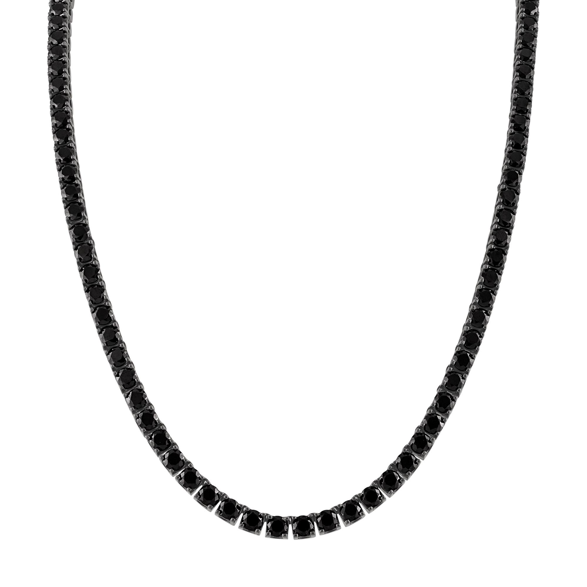 Classic Black Sterling Silver & Black Spinel Tennis Necklace 22"
