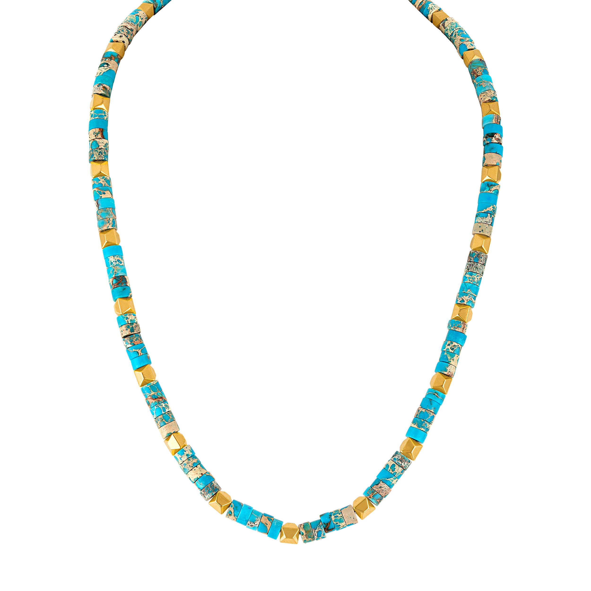 Marine Star 6MM Turquoise & Pyrite Beaded necklace, 22"