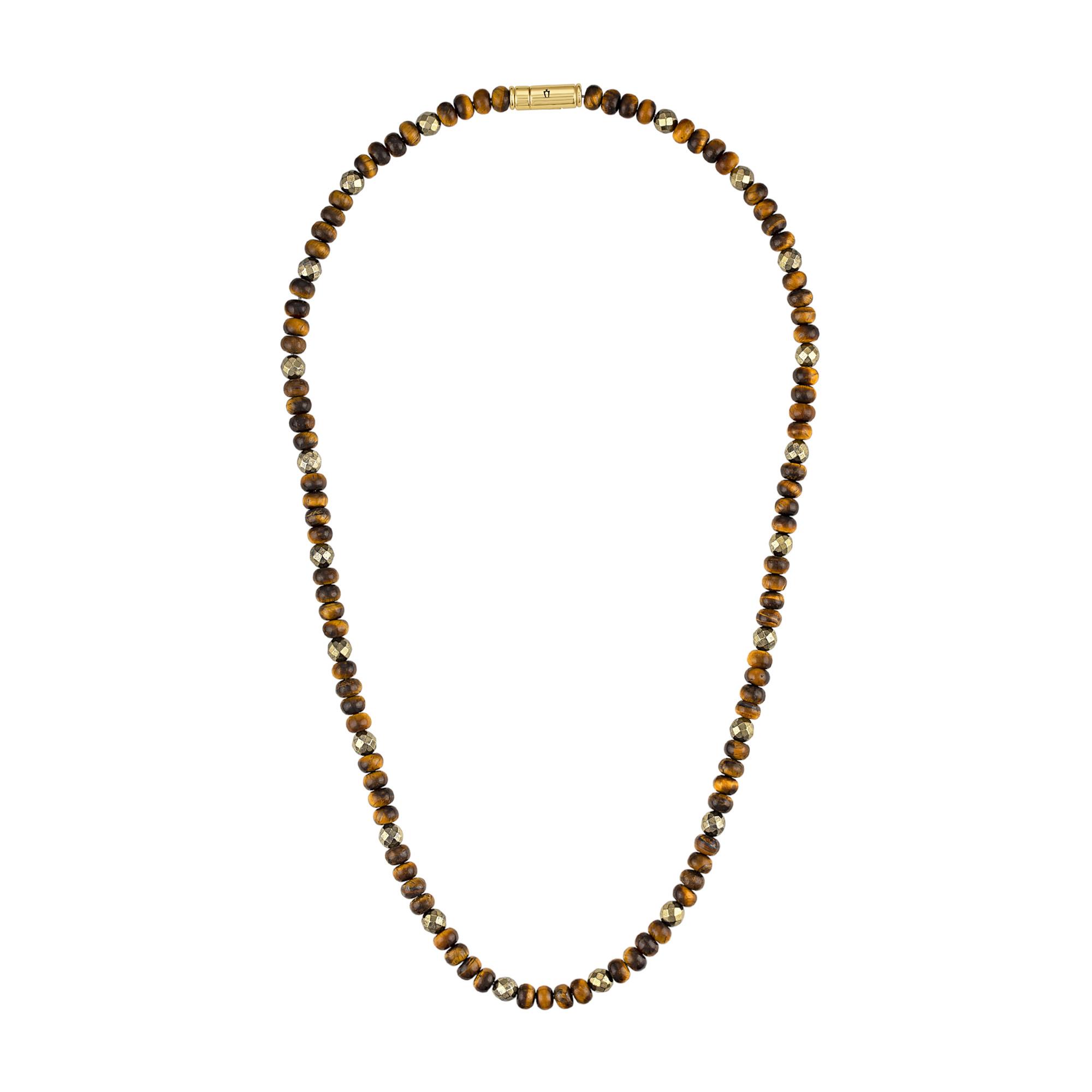 Classic 14K Gold-plated Sterling Silver,Tiger's Eye/Pyrite Beaded Necklace, 22'