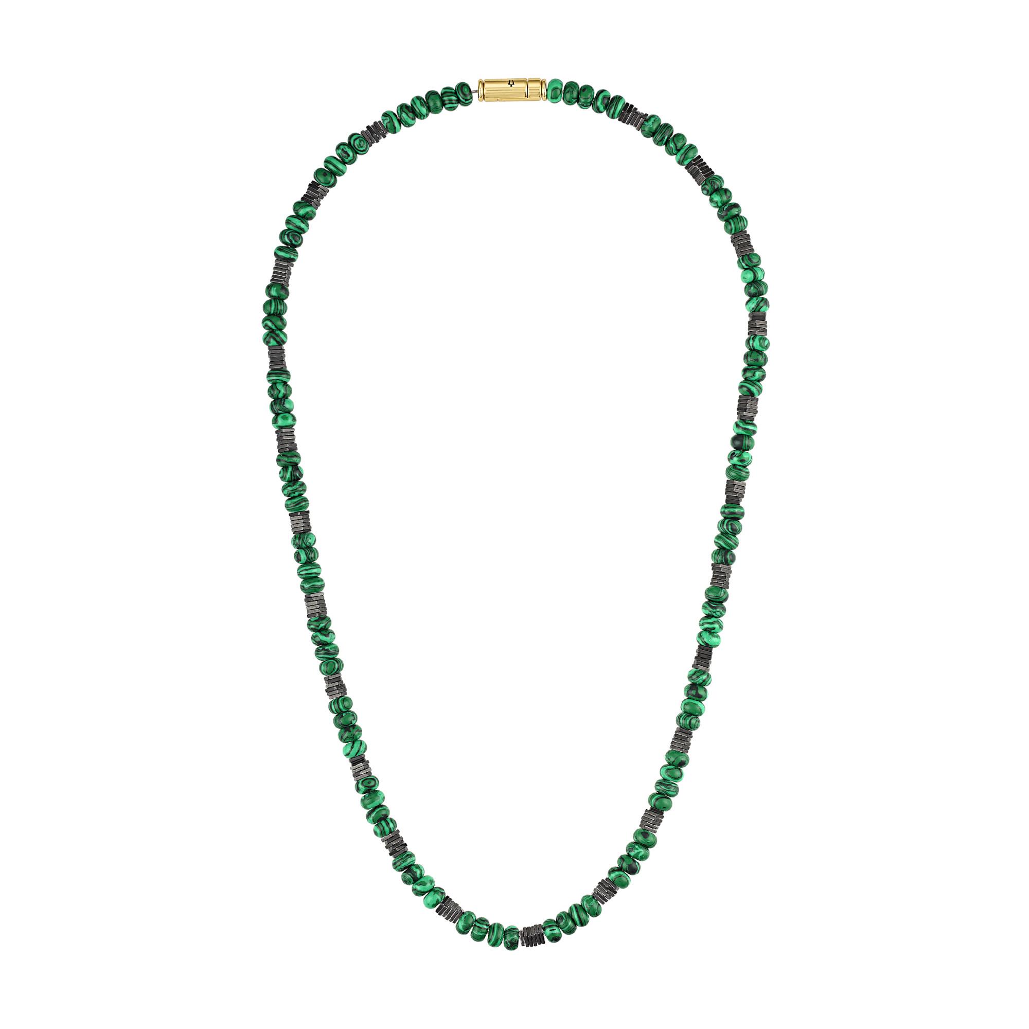 Classic 14K Gold-plated Sterling Silver, Malachite/Hematite Beaded Necklace, 22"