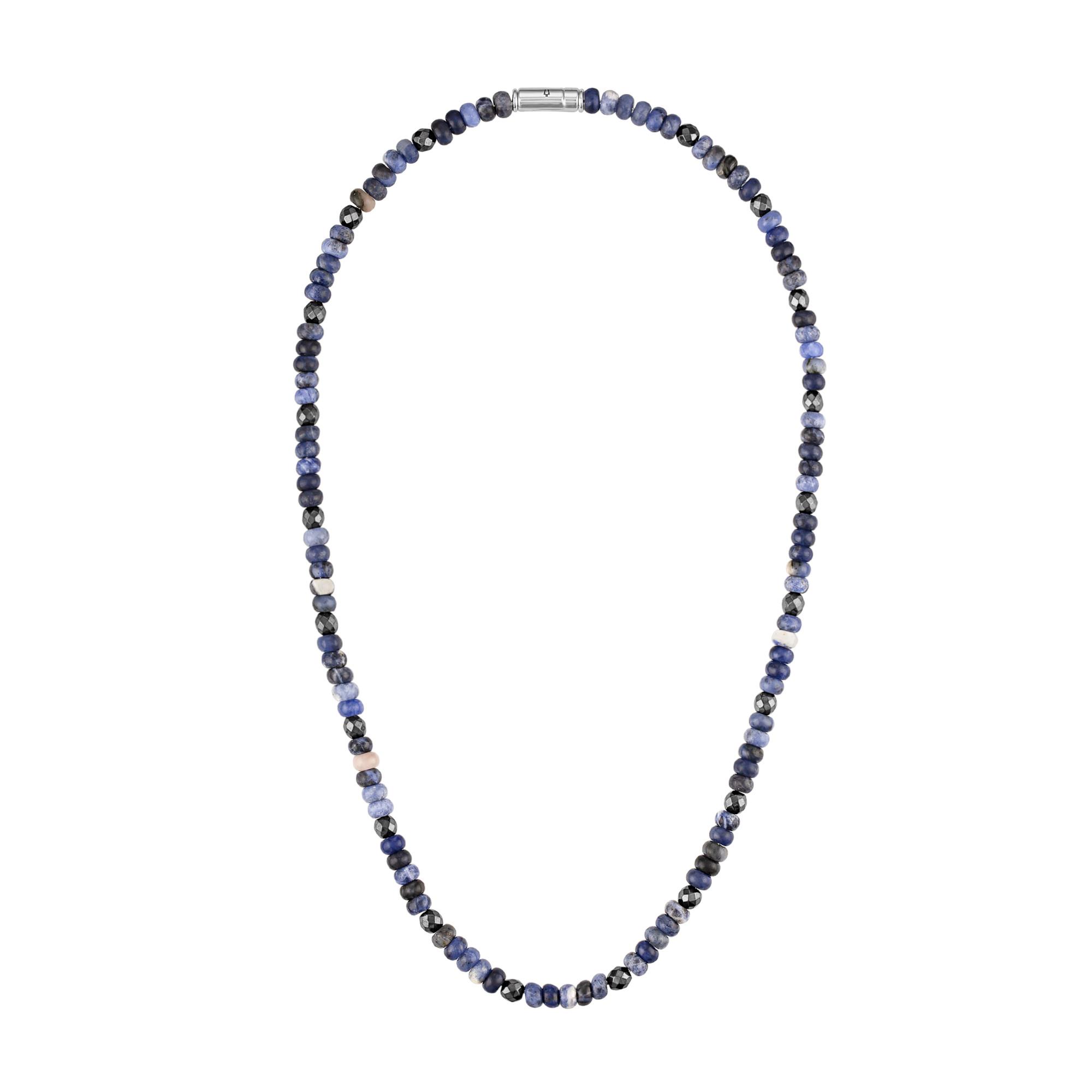 Classic Rhodium-plated Sterling Silver, Blue Sodalite/Hematite Beaded Necklace, 22"
