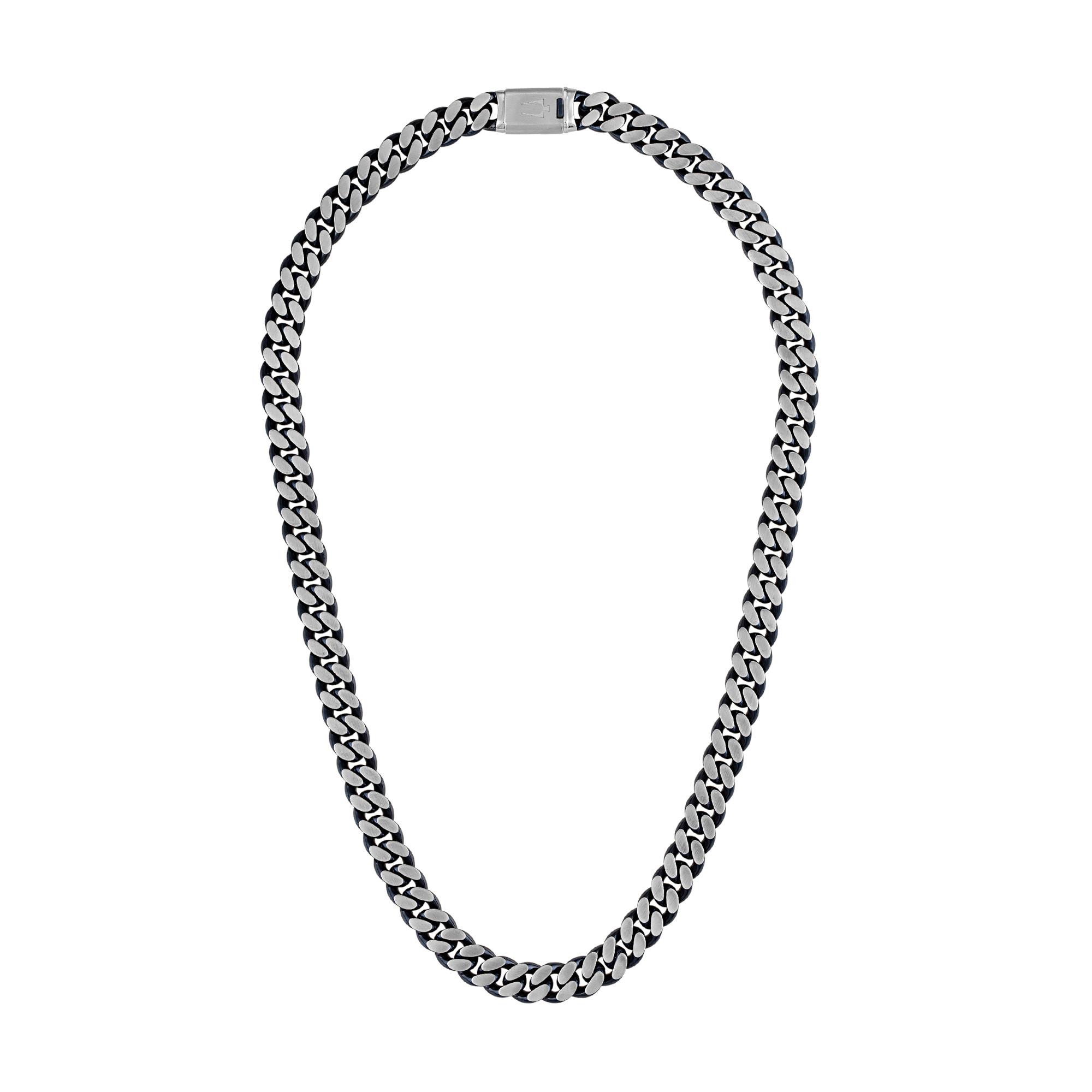 Classic 10mm Steel/Blue Curb Chain Necklace, 24"