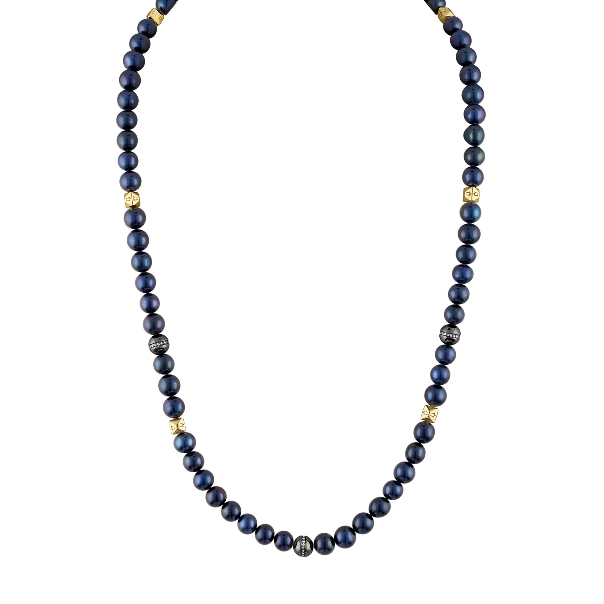 Classic Navy Freshwater Pearls Beaded Necklace, 22"