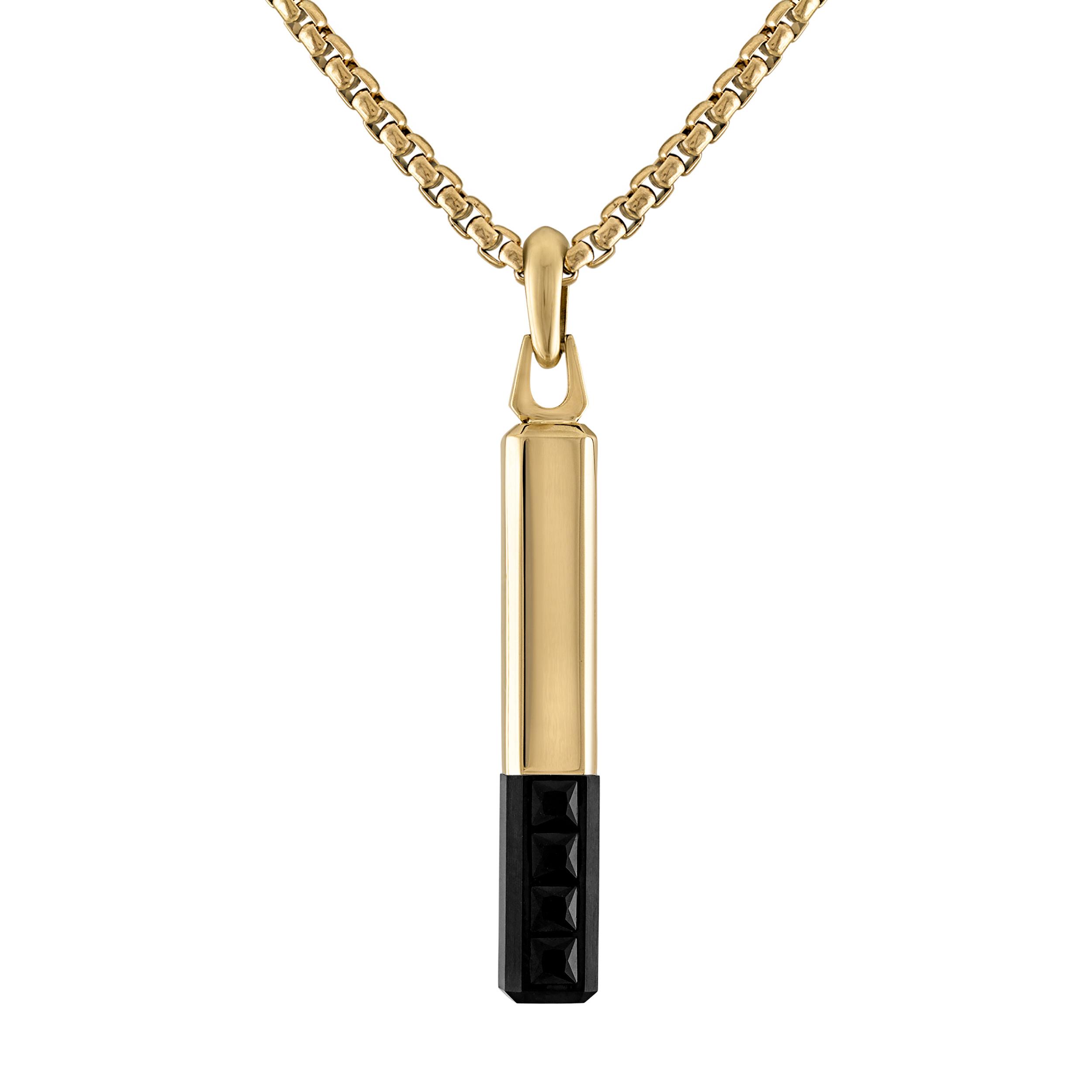 Latin GRAMMY(r) Black Spinel/Gold-tone Bar-shaped Amulet Necklace 24"-26"