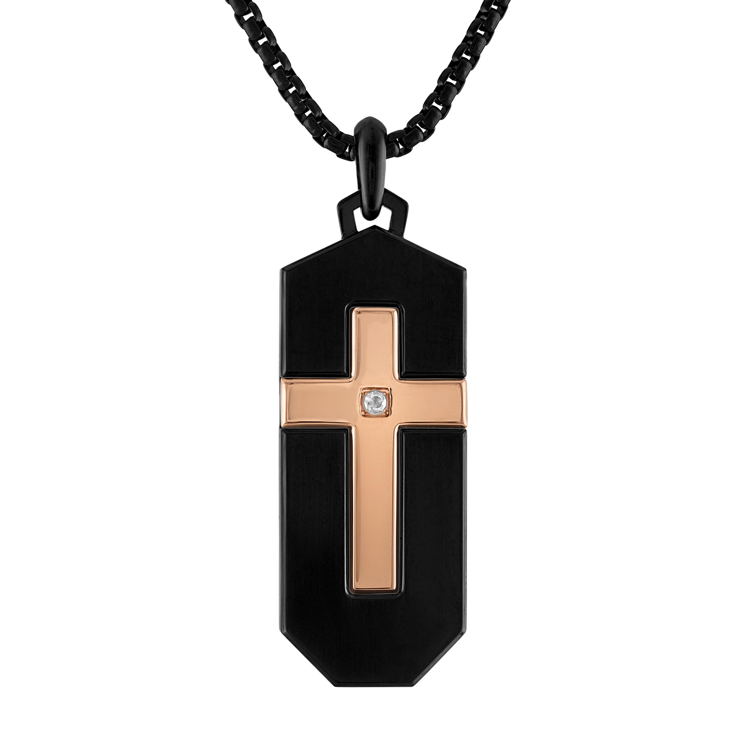 Latin GRAMMY(r) Black/Rose-colored Cross inlay Pendant, 24"-26"