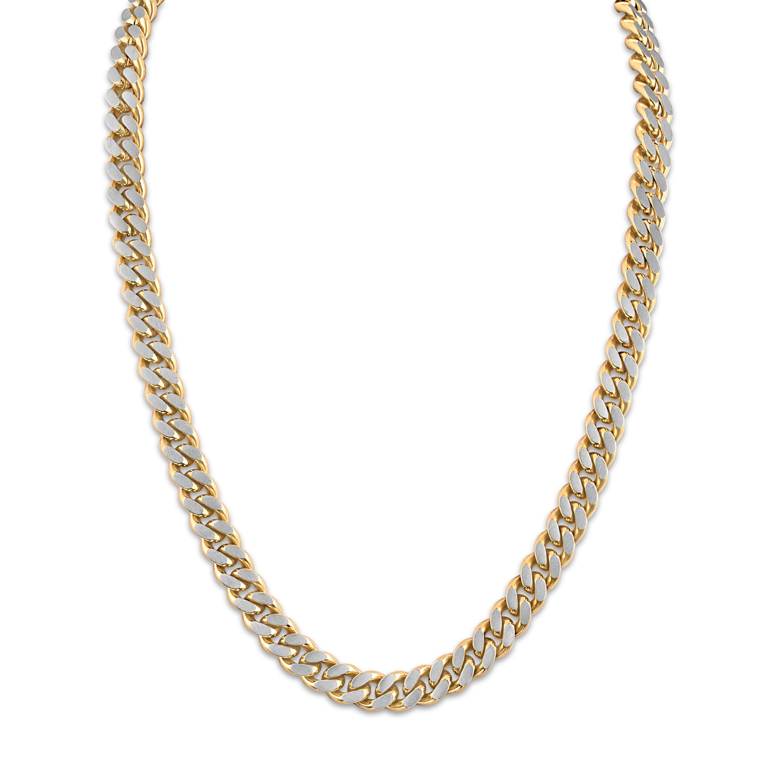 Classic Polished Gold-tone/Brushed Steel Two-Tone 10mm Necklace, 24"