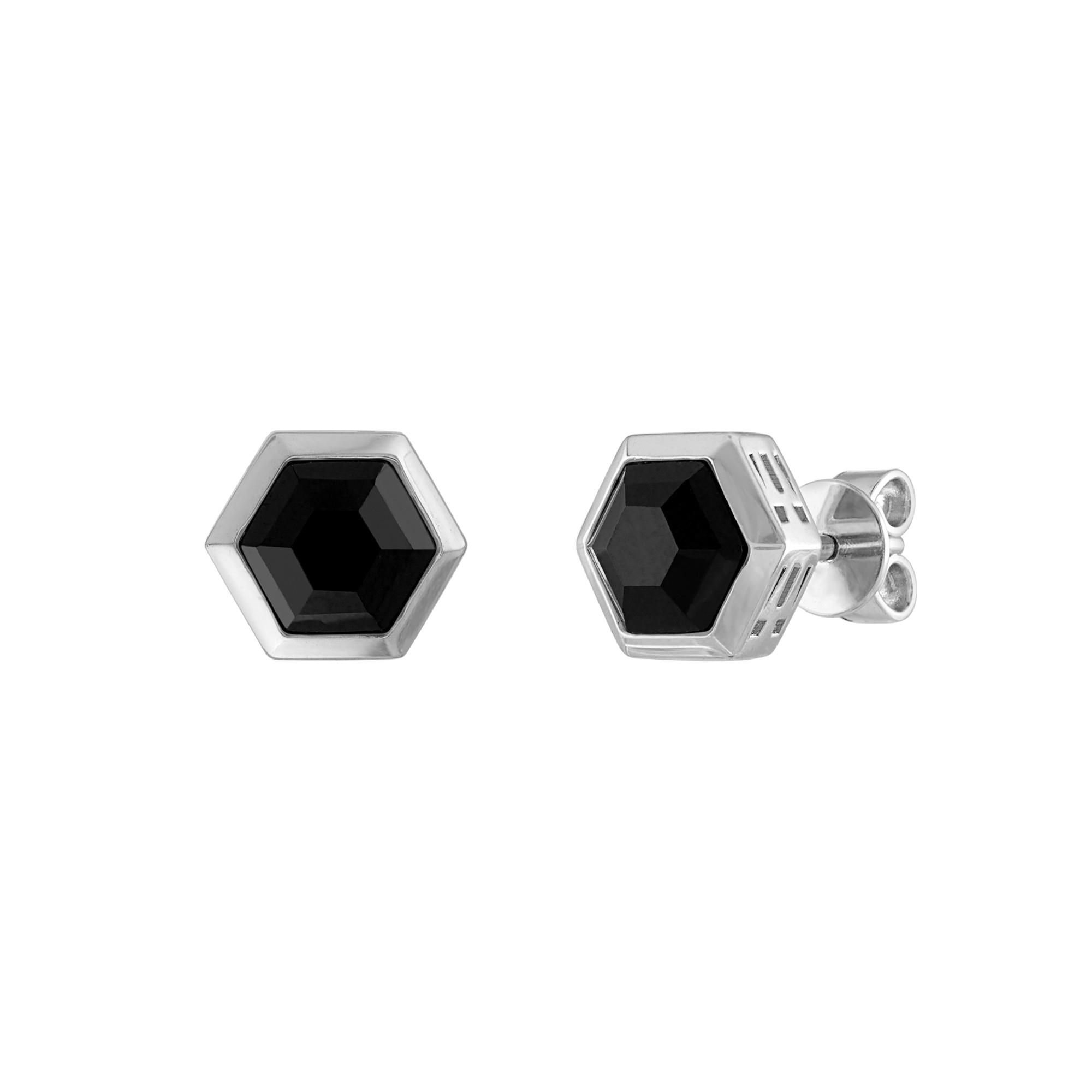Icon, Black Spinel/Sterling silver Hexagon Earrings, 8mm