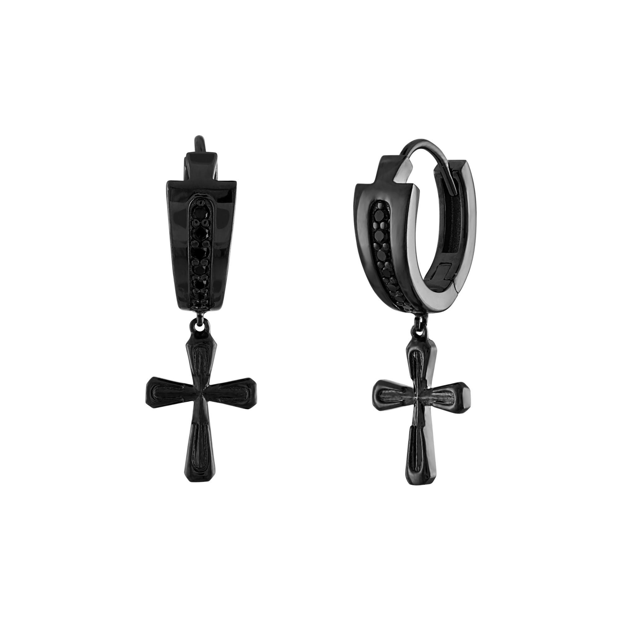 Icon, Black Diamonds/Black-plated Sterling Silver Dangling Cross Earrings