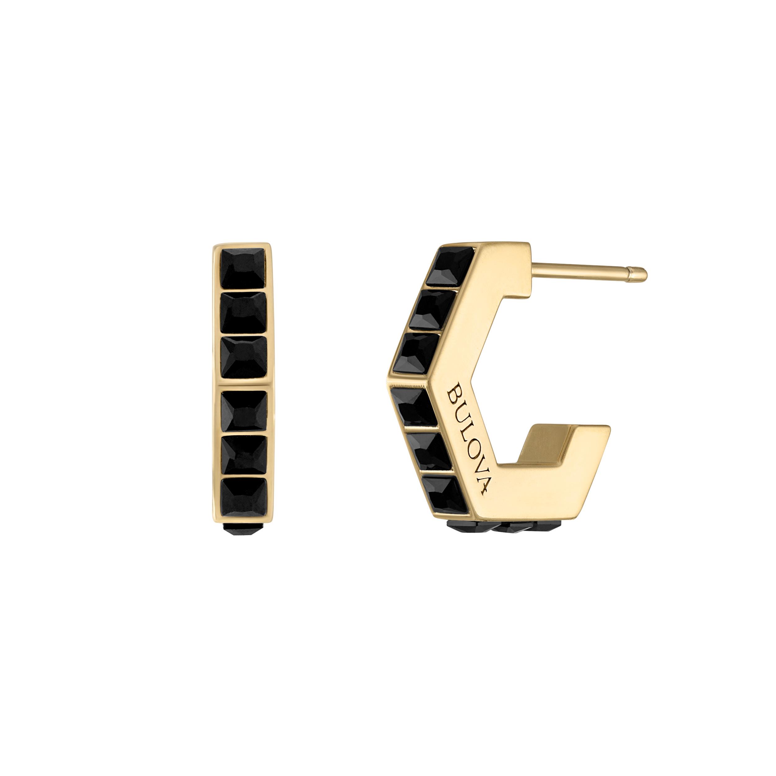 Icon, Black Spinel/Gold-tone C-hoop Hexagon Earrings