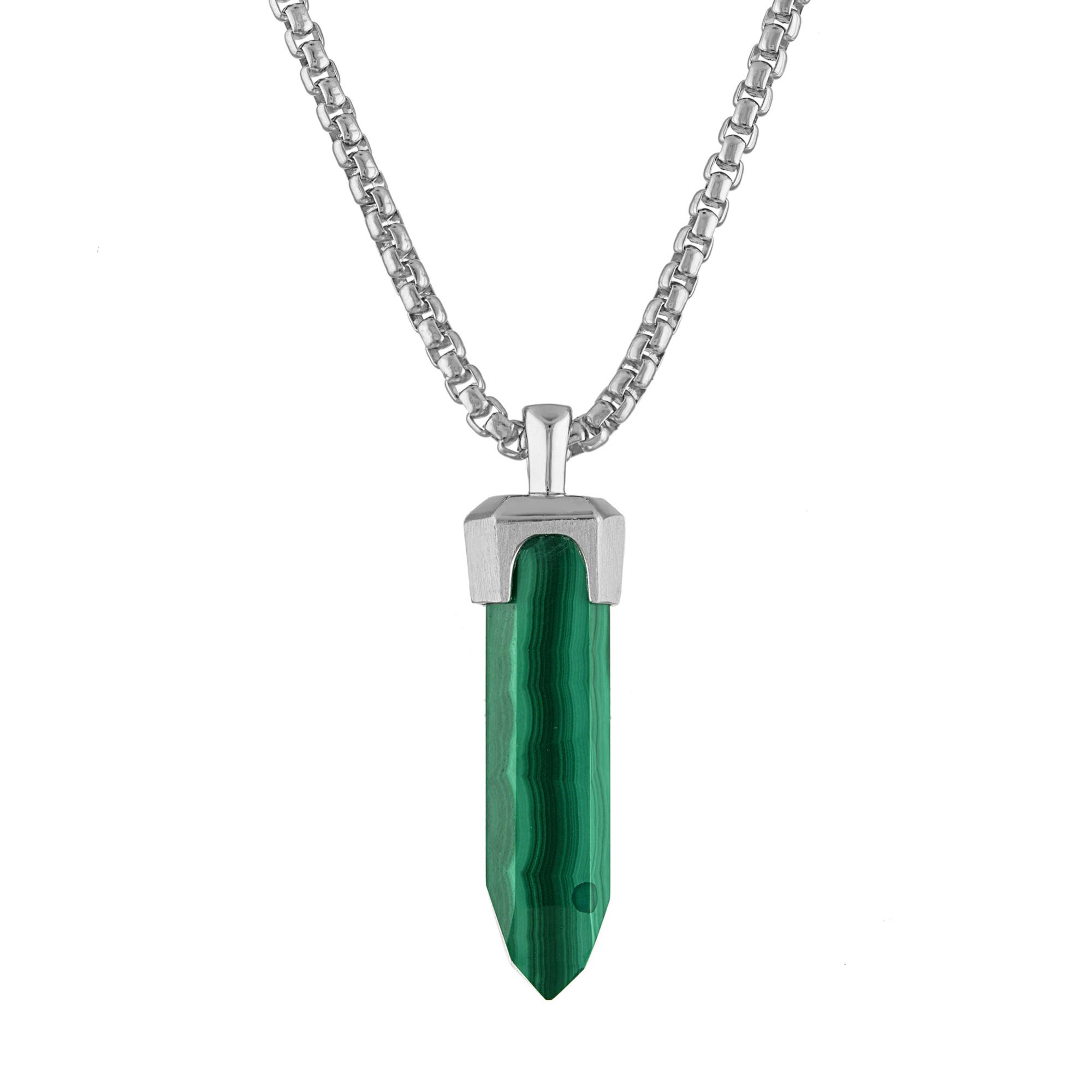 Icon, Green Malachite Obelisk/Sterling Silver Pendant, 24"-26"