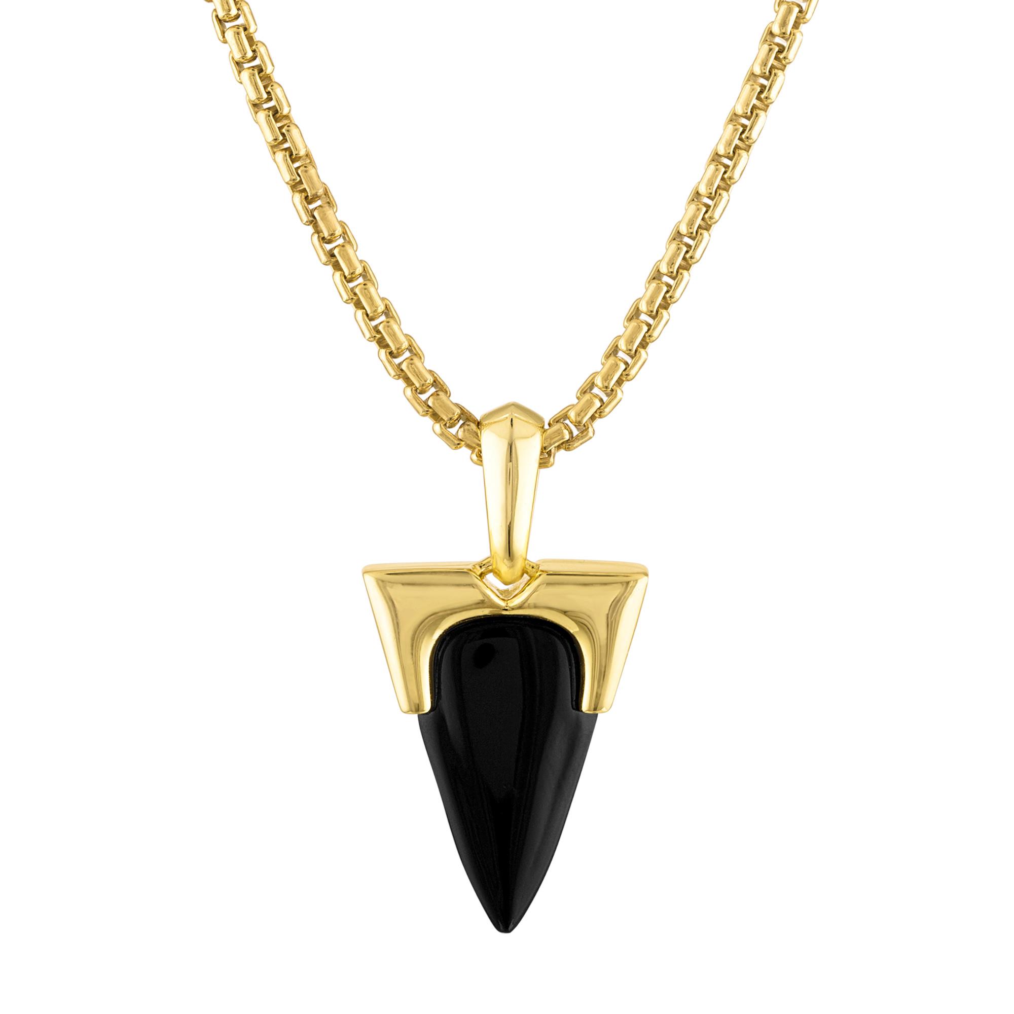 Icon, 14K Gold-plated Sterling Silver/Black Onyx Arrowhead Amulet Pendant, 24"-26"