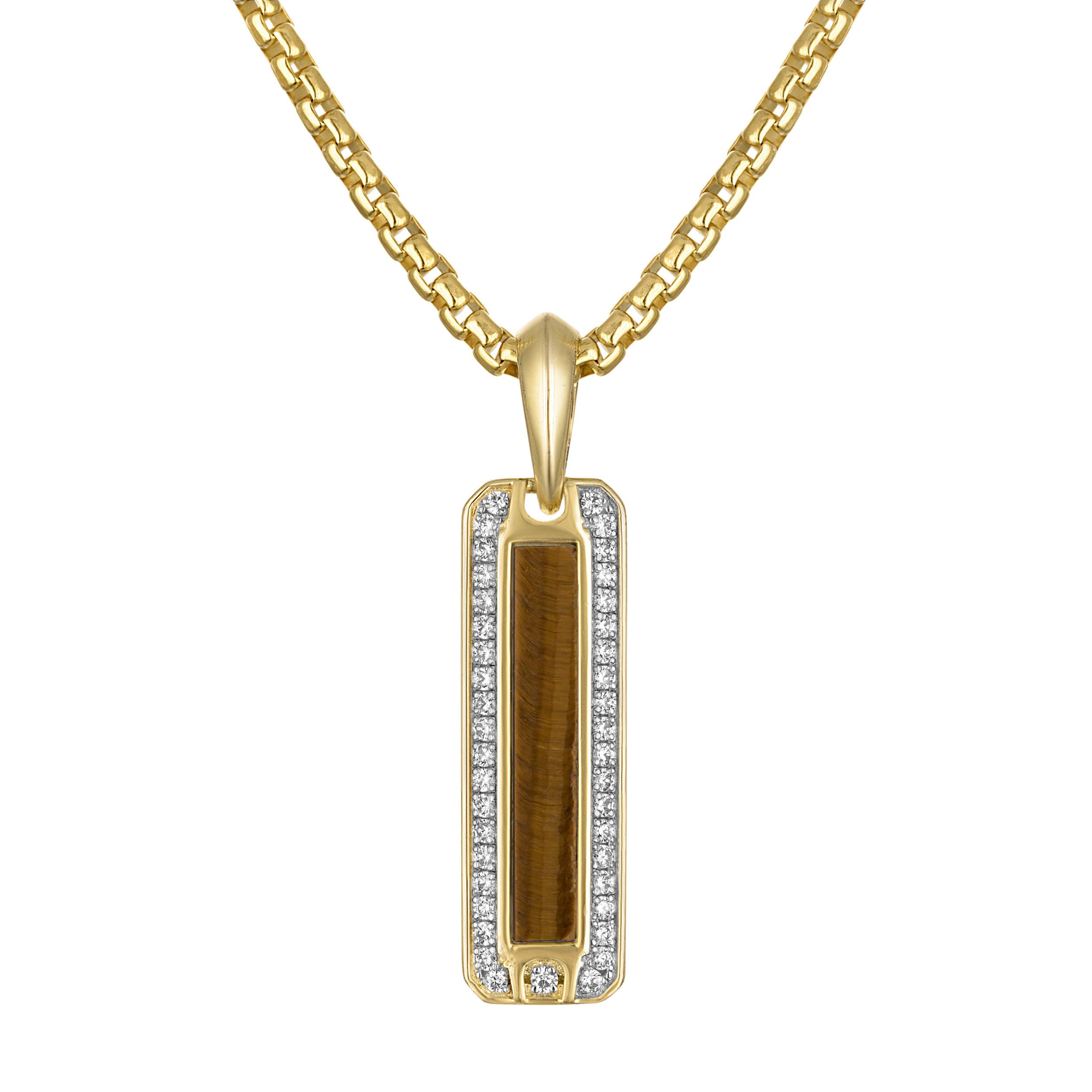 Marine Star 14K Yellow Gold Plated Sterling Silver Tiger's Eye & White Topaz Pendant, 24"-26"