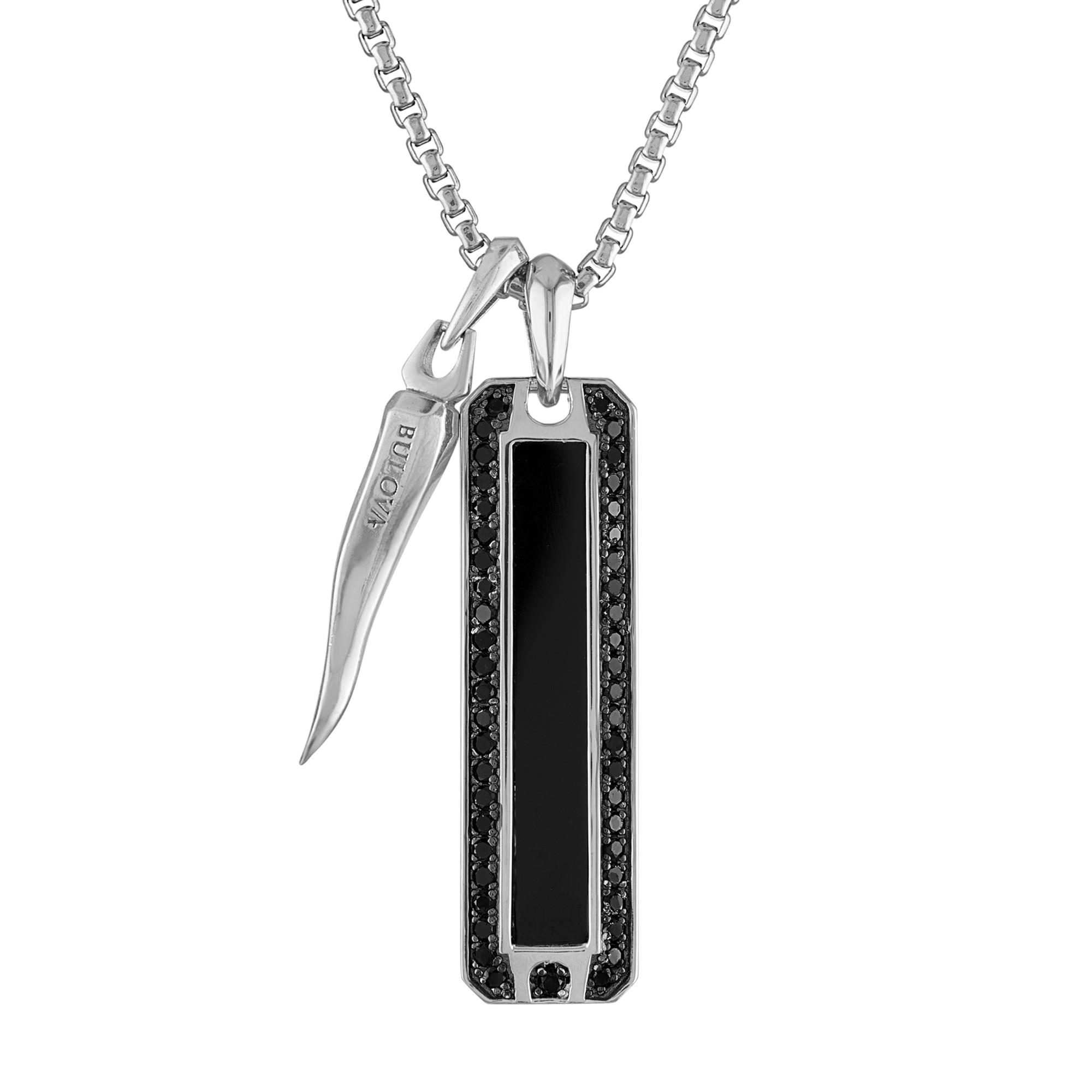 Icon Black Onyx/Black Diamonds Amulet & Horn Sterling Silver Pendant, 24"-26"