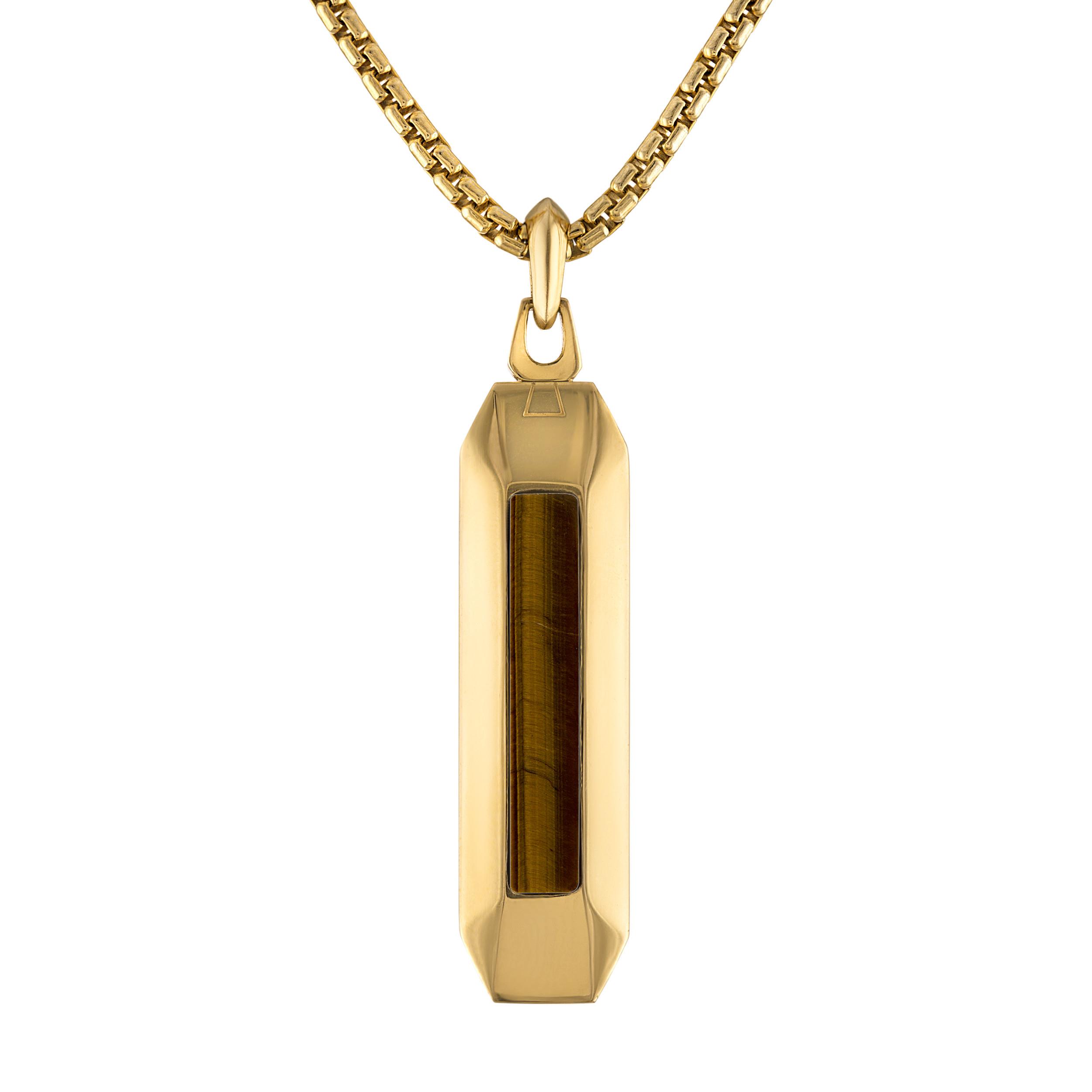 Marine Star, Tiger's Eye/Gold-Tone Steel Amulet Pendant, 24"-26"